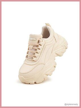 Chunky Platform Fashion Sneakers for Women White Leather Casual Dad Shoes